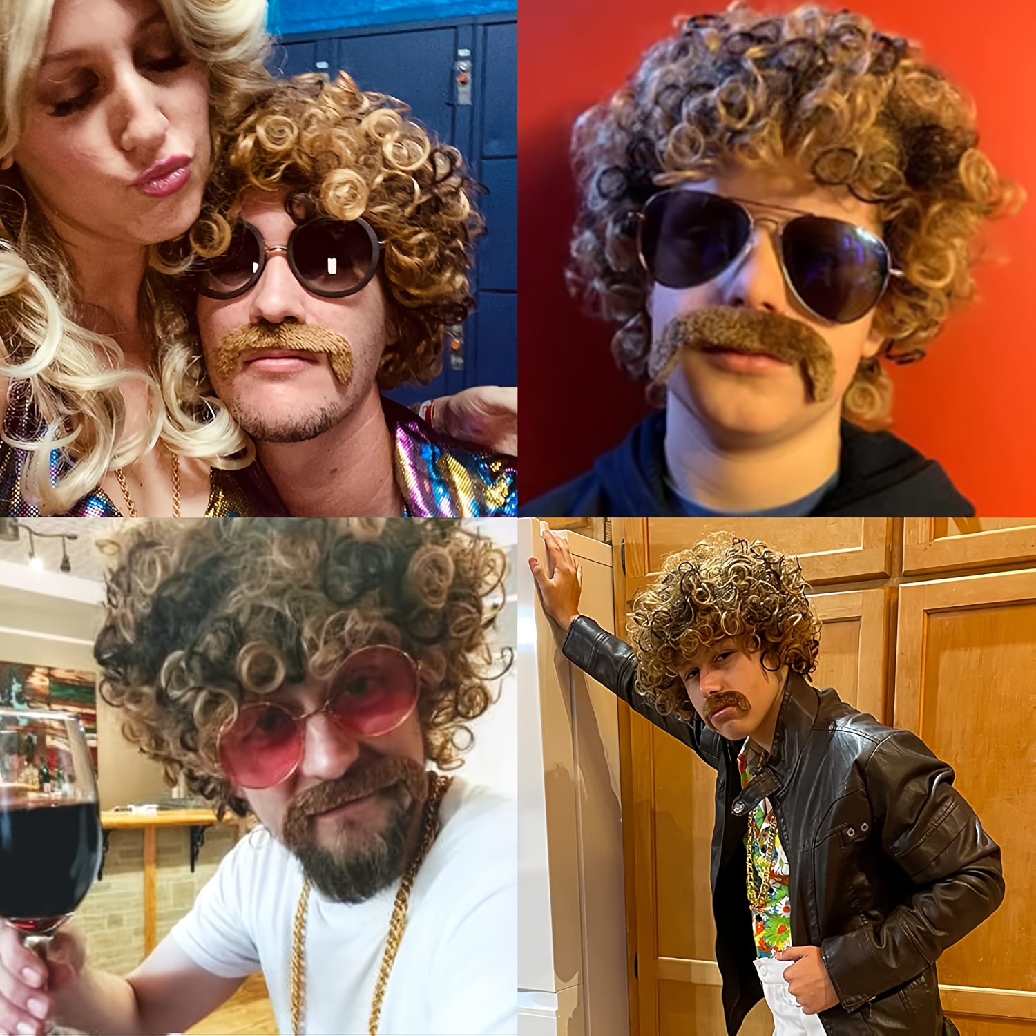 Smiffys Peluca Y Bigote De Super Trouper De Los 70 – Disfraz Retro Marrón De Largo Medio Para Adultos