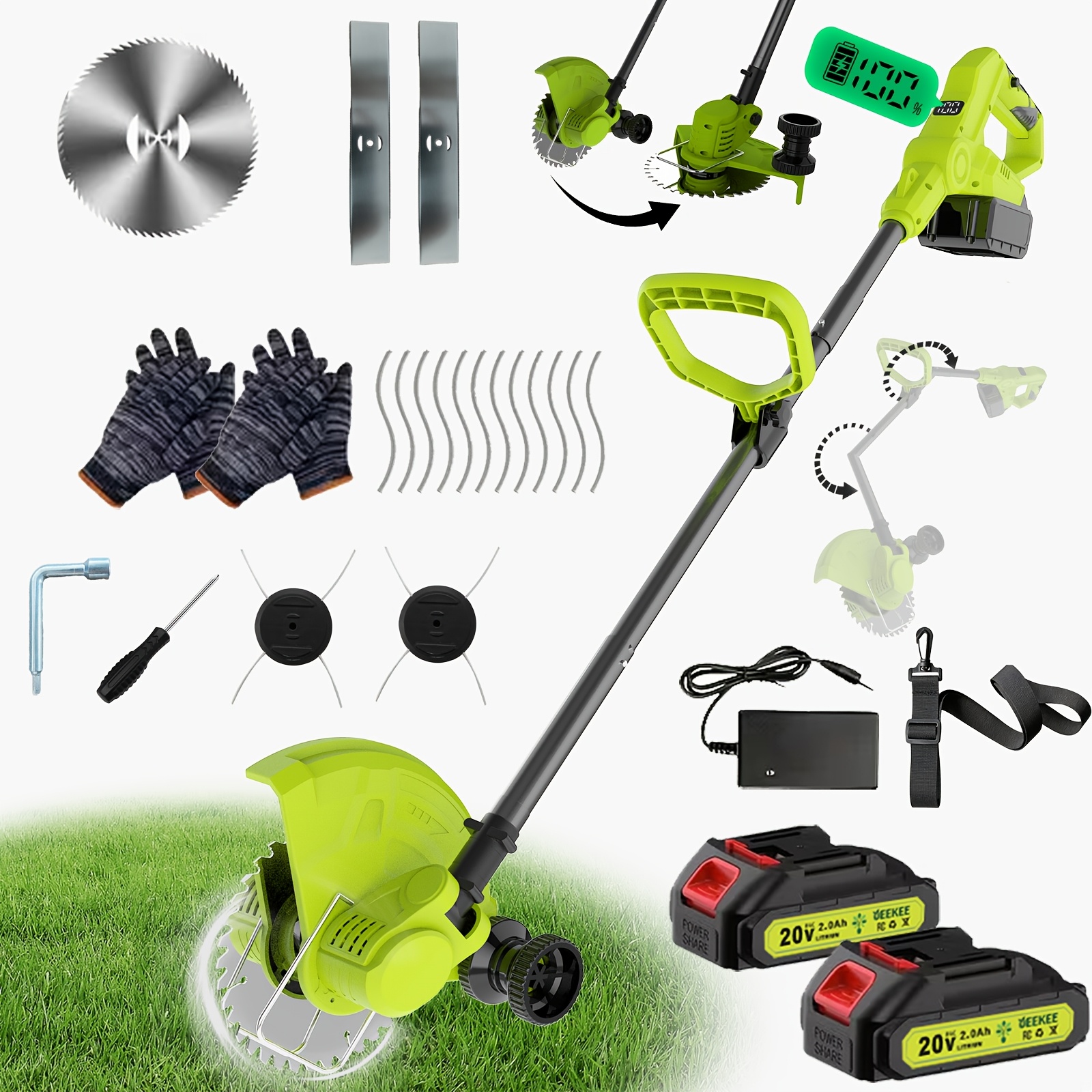 TEMU 8-inch 3-in-1 Cordless Grass Trimmer And Lawn Edger, Portable Household Electric Lawn Mower, Multi-functional Yard Weeder With 2 High-capacity