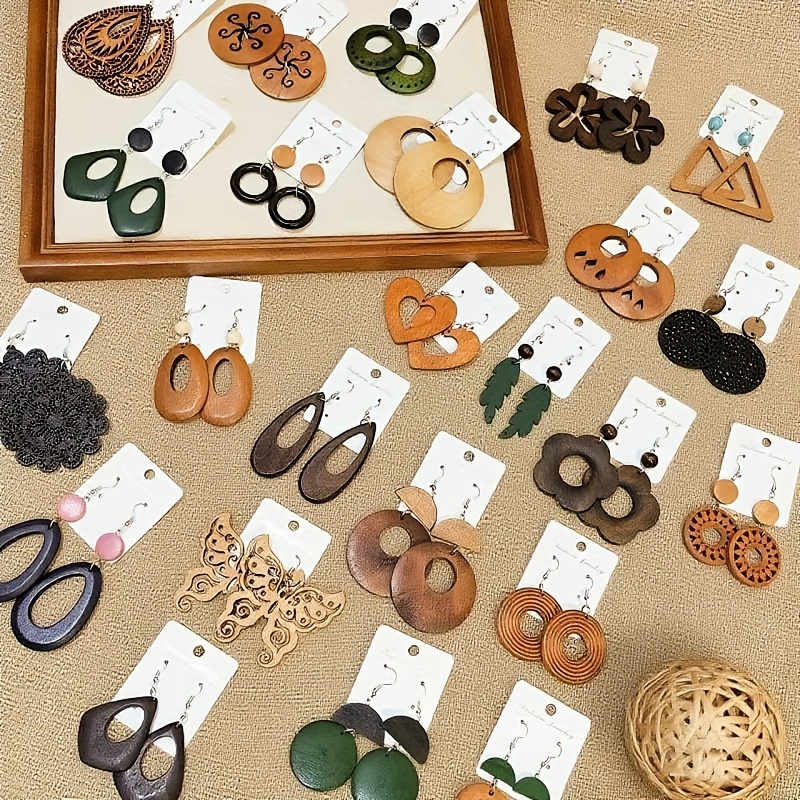9 Pairs Elegant Bohemian Ethnic Style Wooden Earrings Set