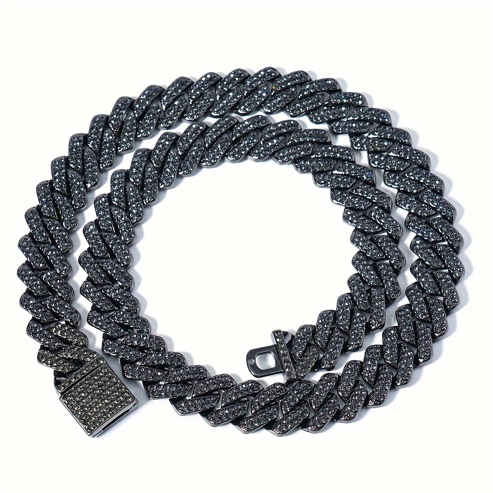 1pc Hip Hop Alloy Chain Necklace for Men Double Row Rhinestones-Studded  Black Party Jewelry, Durable Lightweight Design for Night Out Special
