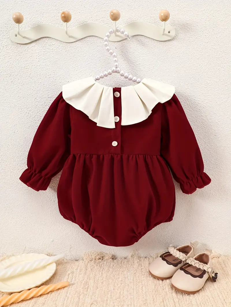 winter romper dress Baby Girl Fall Winter Outfit Set Plaid Romper Dress with Ruffles, Long Sleeve Jumpsuit, and Bow Headband