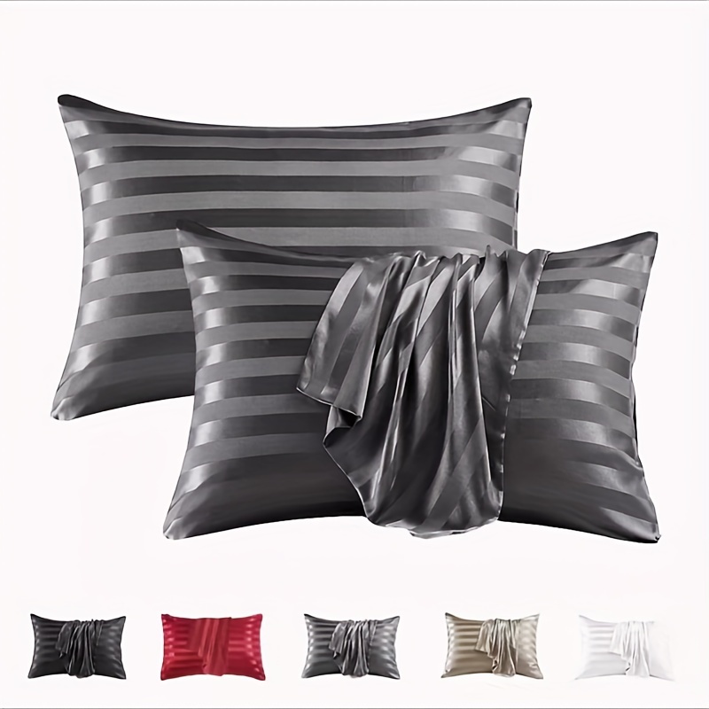 

1pc Luxurious Striped Satin Pillowcase With Envelope Closure - Soft & Skin-friendly, Smooth Silky Fabric, Black & Gray// & Cream Options, Machine Washable