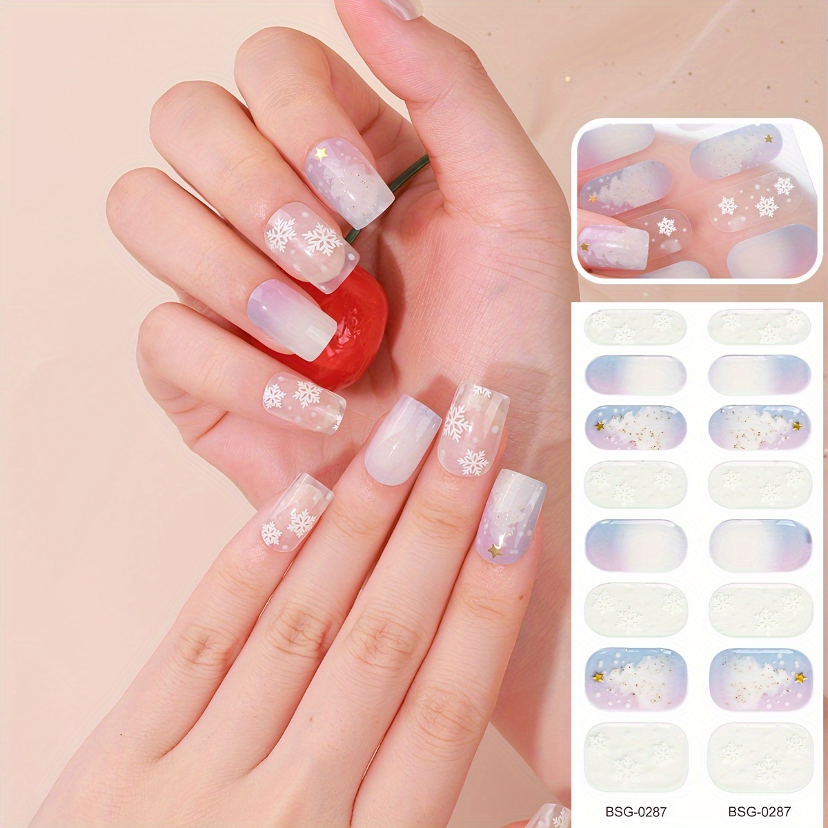 

16-finger Gradient Christmas Semi-cured Gel Nail Stickers, Self-adhesive Nail Stickers, Uv Lamp Required, Nail File Included, Suitable For Women And Girls Diy Nail Supplies