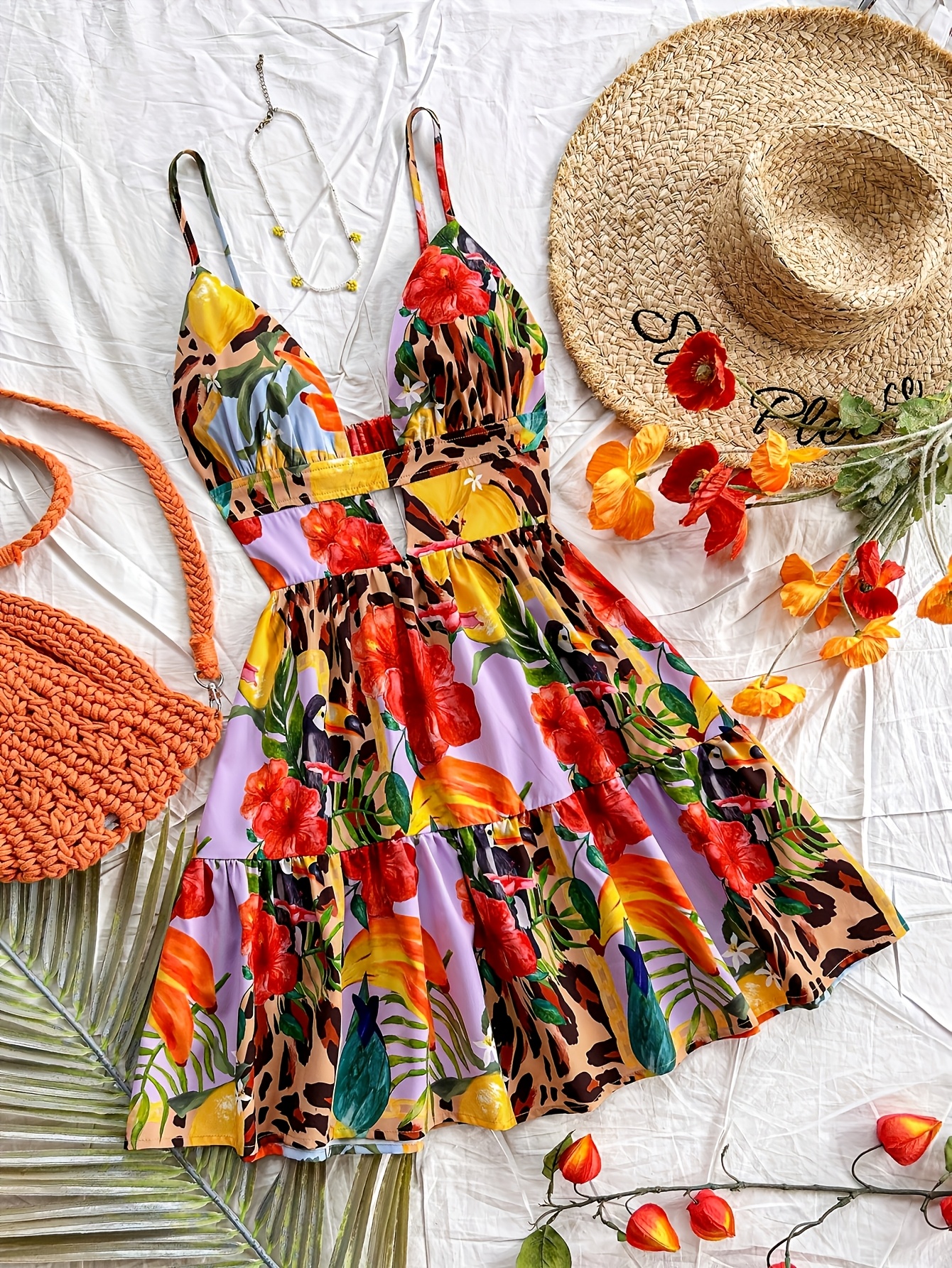 vibrant tropical leopard print mini dress women sleeveless - Temu  Philippines