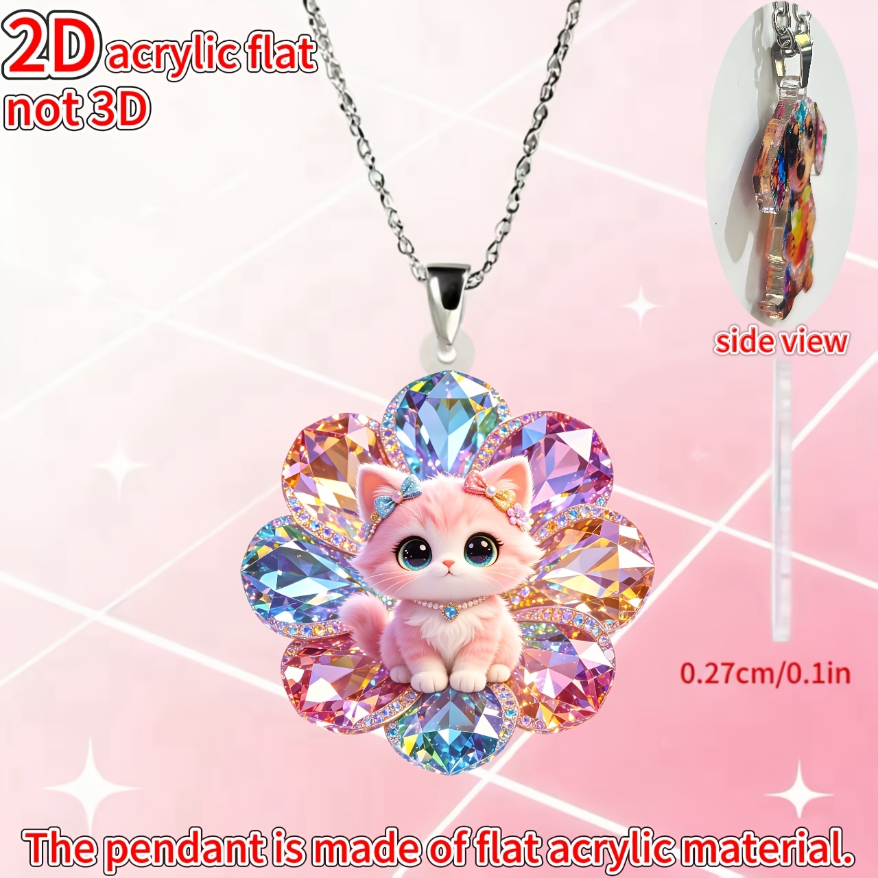 Women's Kitten in a Flower Acrylic Pendant Necklace