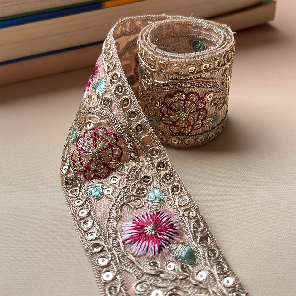 Ethnic Style Lace Embroidered Sequin Trim, 1.5 Yards