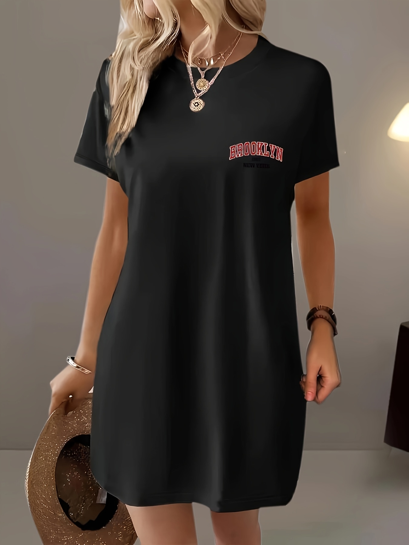 summer comfortable women's casual plain simple t-shirt loose dress, women's  clothing | Shop Trends | Temu