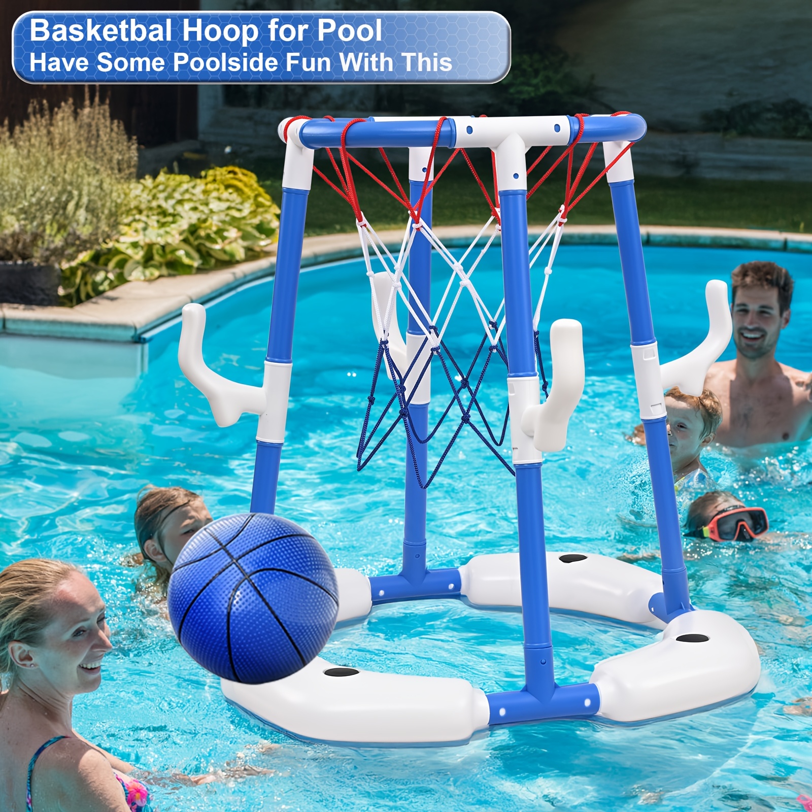 [Pool Basketball Hoop Toys] Summer Outdoor Swimming Pool Games Water Play Toys Family Party, Family Gifts For Summer, Upgrades 2 In1 Pool Basketball Hoop & Ring Game With 2 Balls 12 Rings & Pump