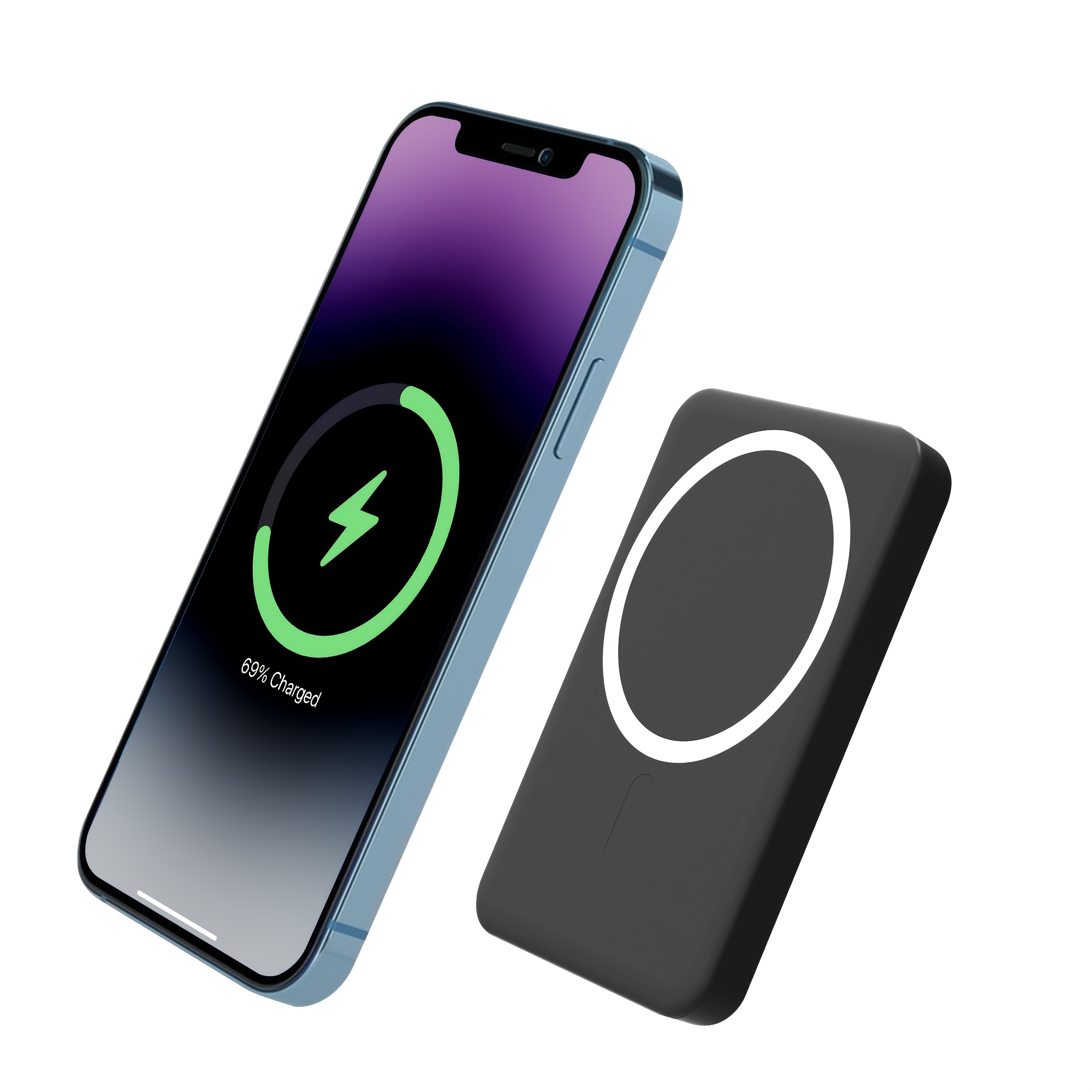 TEMU Magnetic Portable Wireless Charging Power Bank 5000mah, Slim Wireless Portable Charger, Bank, 20w I/o Usb-c Port, Suitable For Travel/ Easy To