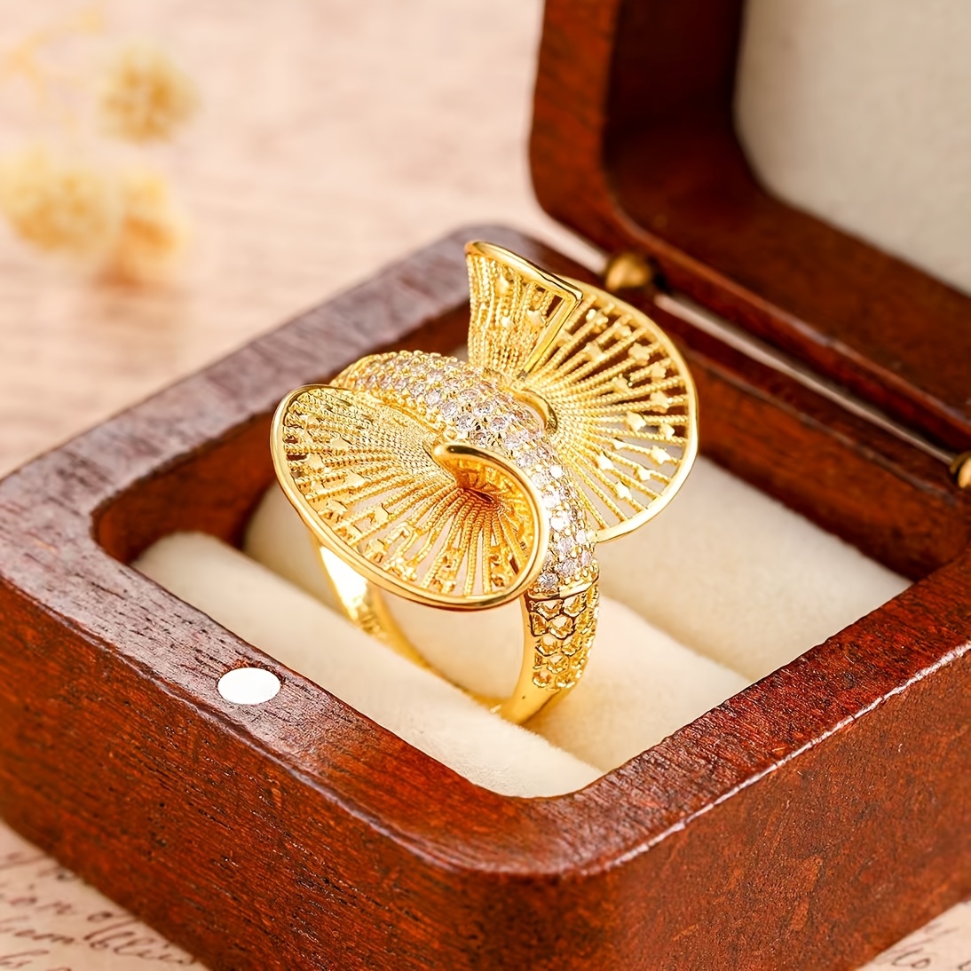 TEMU Anillo MEIZ para mujer con circonitas sintéticas completamente engastadas y chapado en oro de 18K - Joyería de lujo para y noches, adecuada para