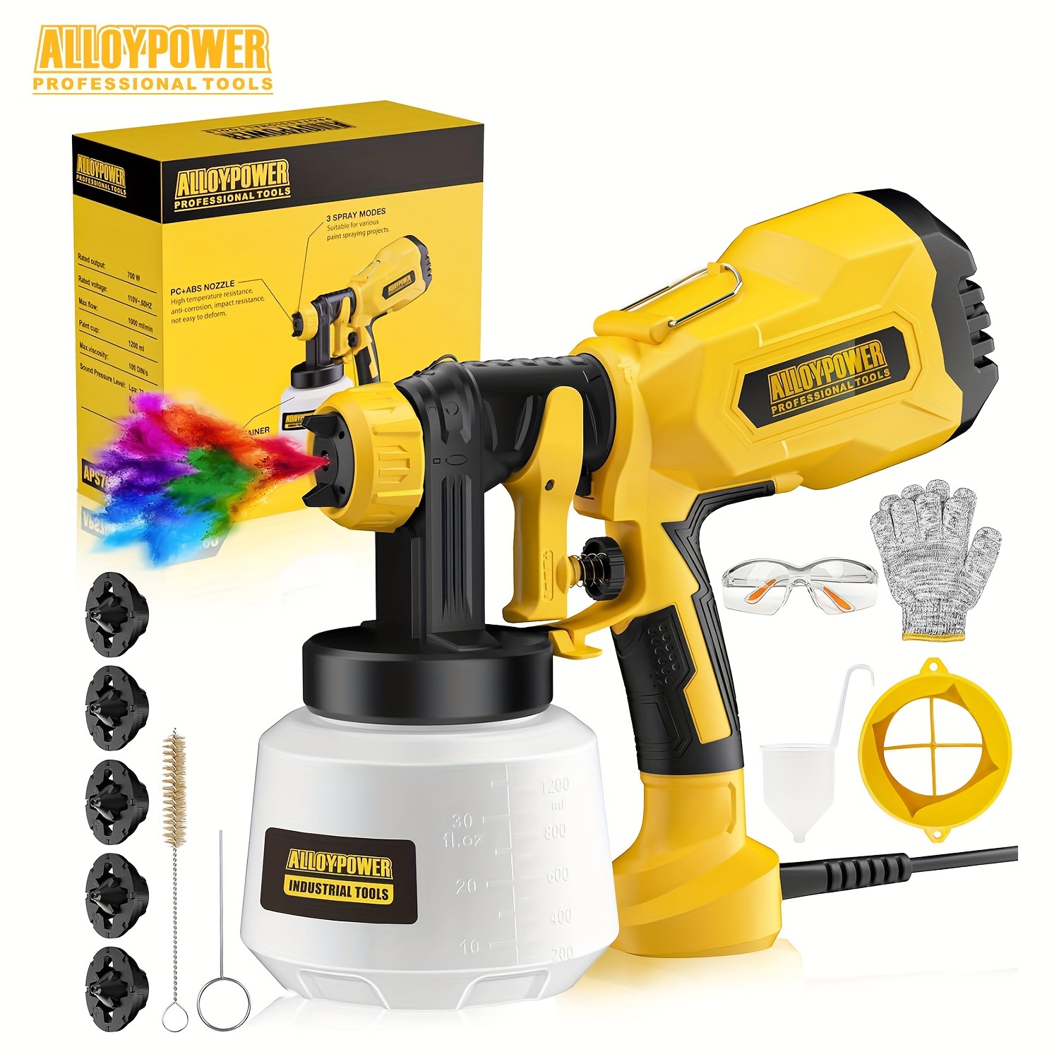 

Alloypower 700w Hvlp Paint Sprayer, 5 Nozzles And 3 Patterns, With 1200ml Large Container Spray Gun, Easy To Clean, Paint Sprayers For Home Interior And Exterior