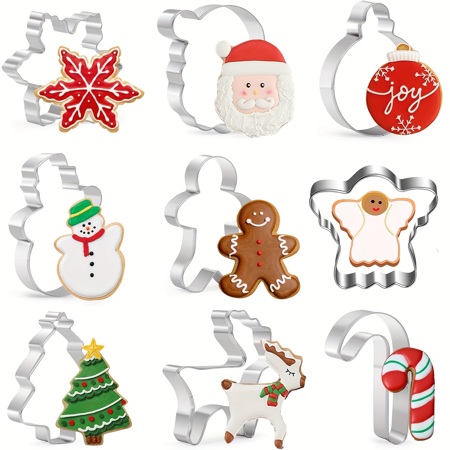 

9pcs Christmas Set - Stainless Steel Including , , , Santa, , , , Snowman & For