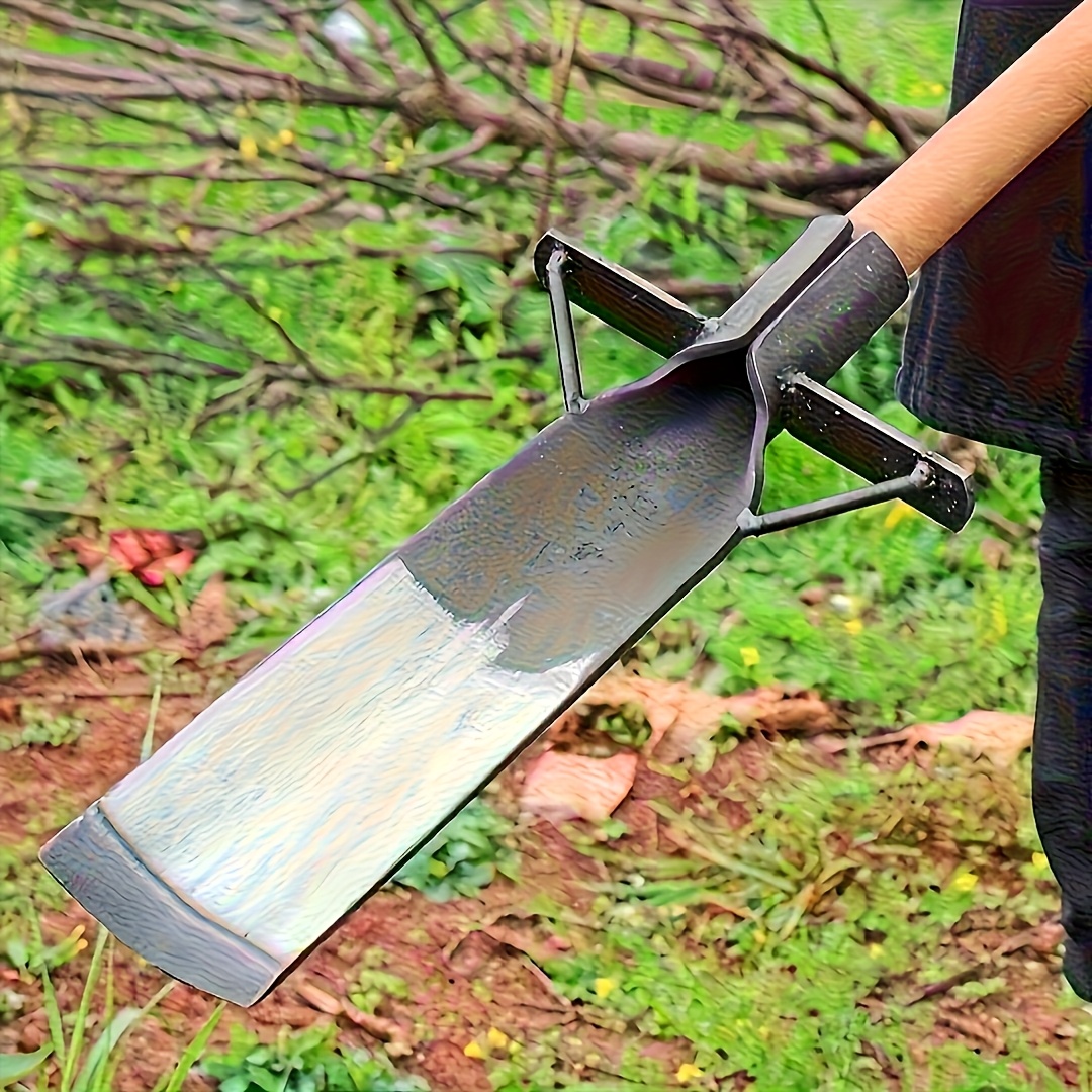 non electric manual digging shovel heavy duty   steel thickened blade   hardened edge solid wood handle welded   suitable for root breaking soil loosening agricultural farm tree planting and transplanting tools details 0