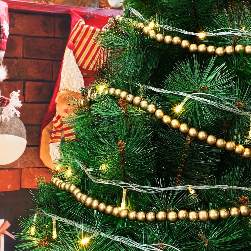 golden christmas wooden bead garland wood bead garland Temu New