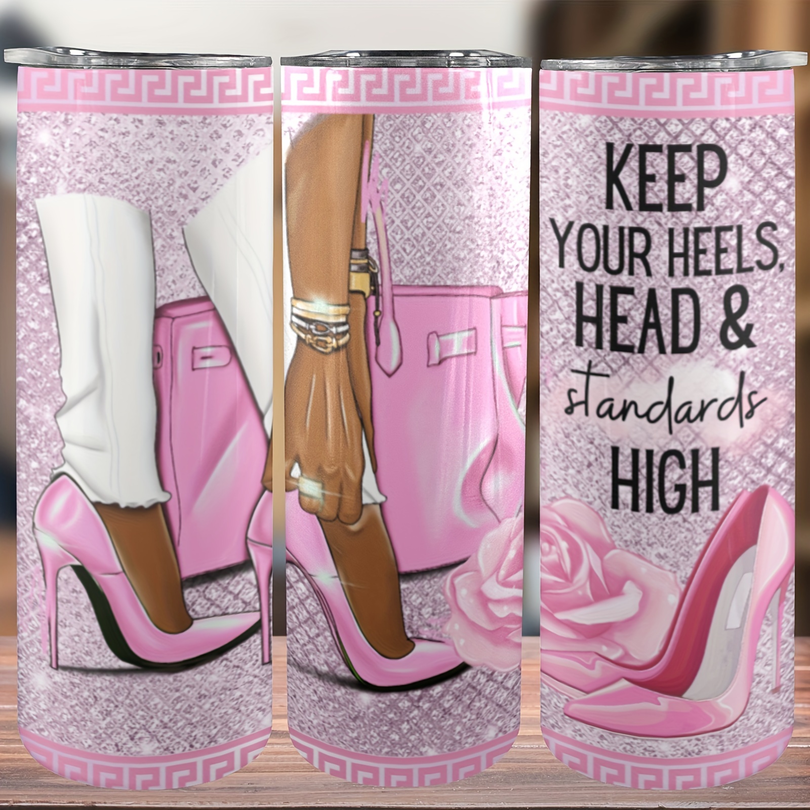 

1pc, 20oz Stainless Steel Vacuum Insulated High Heels With Lid And Straw - Drinks, , And Valentine's Day Gifts