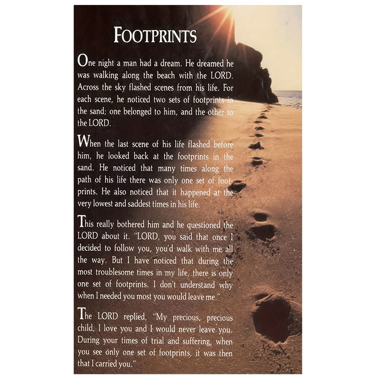 TEMU 1pc Inspirational Footprints Poem Canvas Print, Frameless Beach Scene Wall Art Poster, 30.48x45.72cm, For Home, Office & Cafe Decor, Ideal Gift