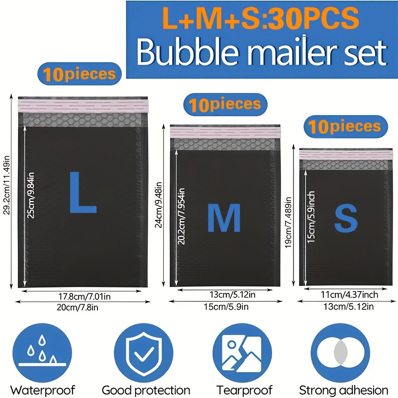 TEMU 30pcs Black Self-adhesive Thickened Bubble Mailer Set, Self-sealing Small Shipping Packaging, Shockproof Dustproof Tear-resistant, Versatile ,
