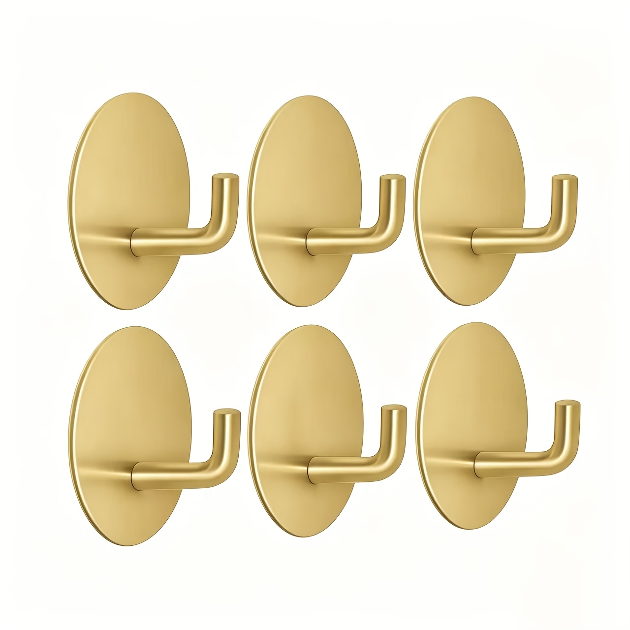 TEMU 6pcs Golden Towel Hooks, Adhesive Hooks, Bathroom Item Hangers, Wall-mounted Punch-free, Trace-free Installation, Bathroom Storage Additions,