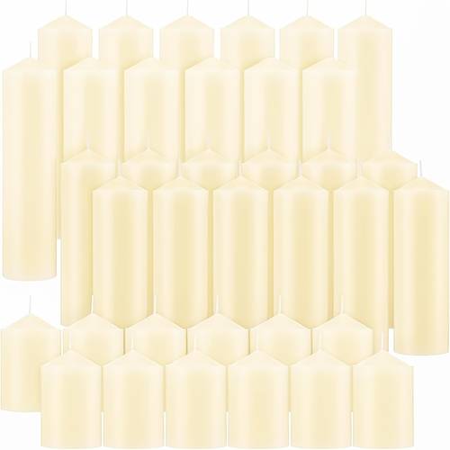 ivory cylindrical candle large package set total 36pcs in three different lengths 2x2 4 6 inches 12pcs type unscented and smokeless a better atmosphere for weddings birthday parties