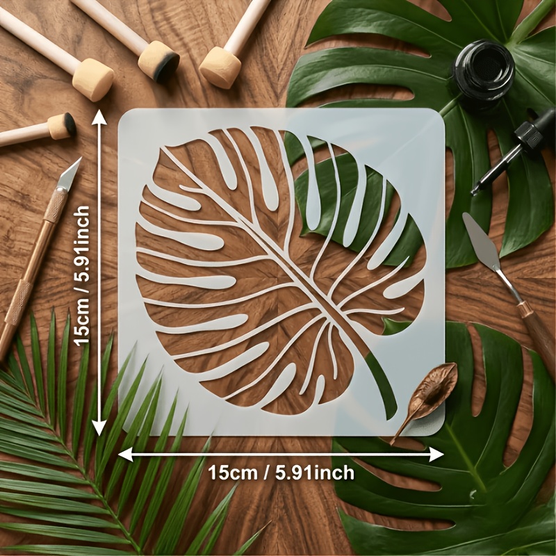 TEMU Tropical Leaf Template 4pcs Set Reusable Painting Stencils Large Pattern Art Craft Decoration Monstera Fern Palm Design Templates For Wall