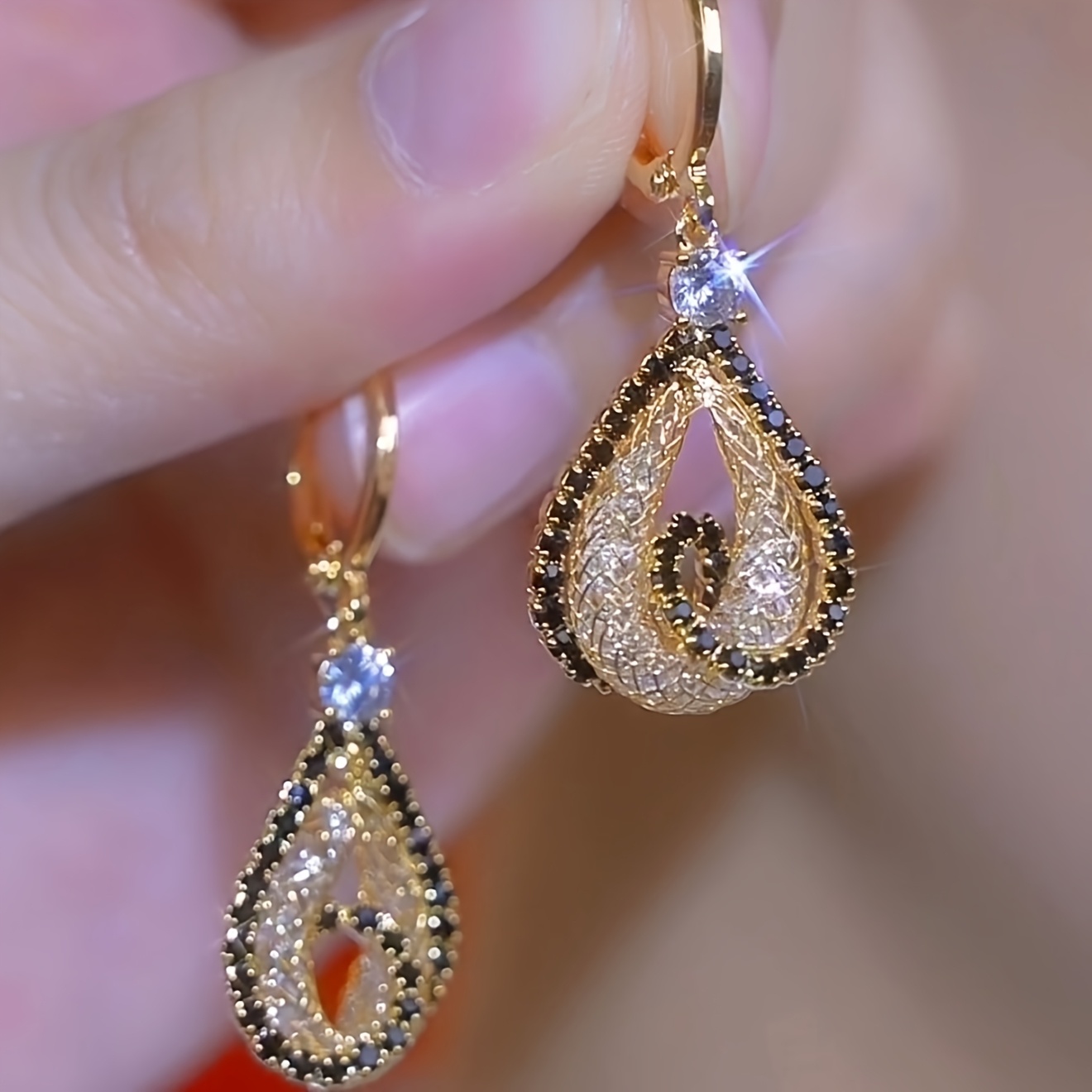 TEMU 1 Pair Of Sparkling And Luxurious Golden Wire Mesh Wrapped Earrings, Women's Fashionable New Jewelry Earrings, Ideal Jewelry For Dates And Parties