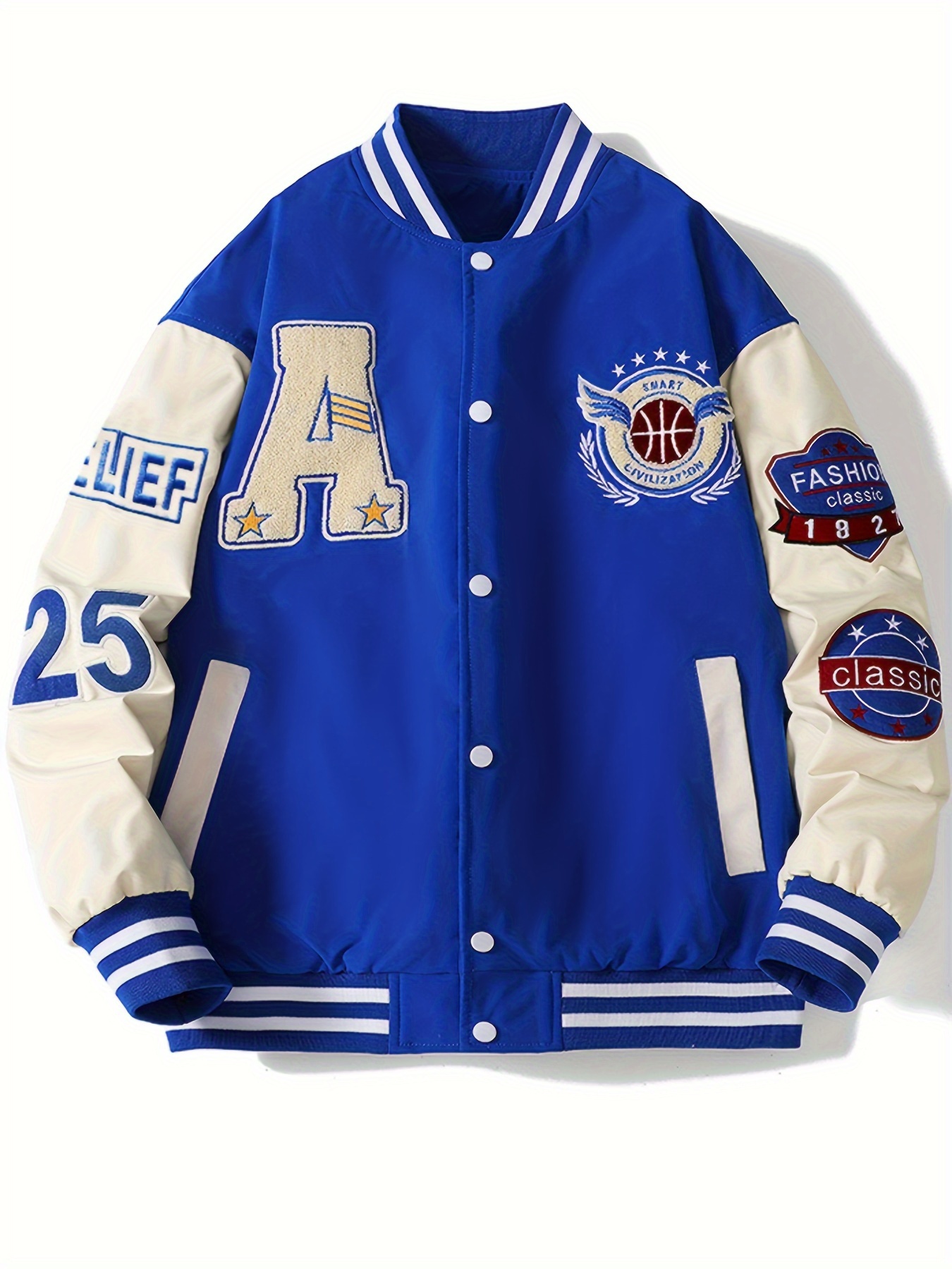 แจ็คเก็ตเบสบอล Varsity สีแดงน้ำเงิน