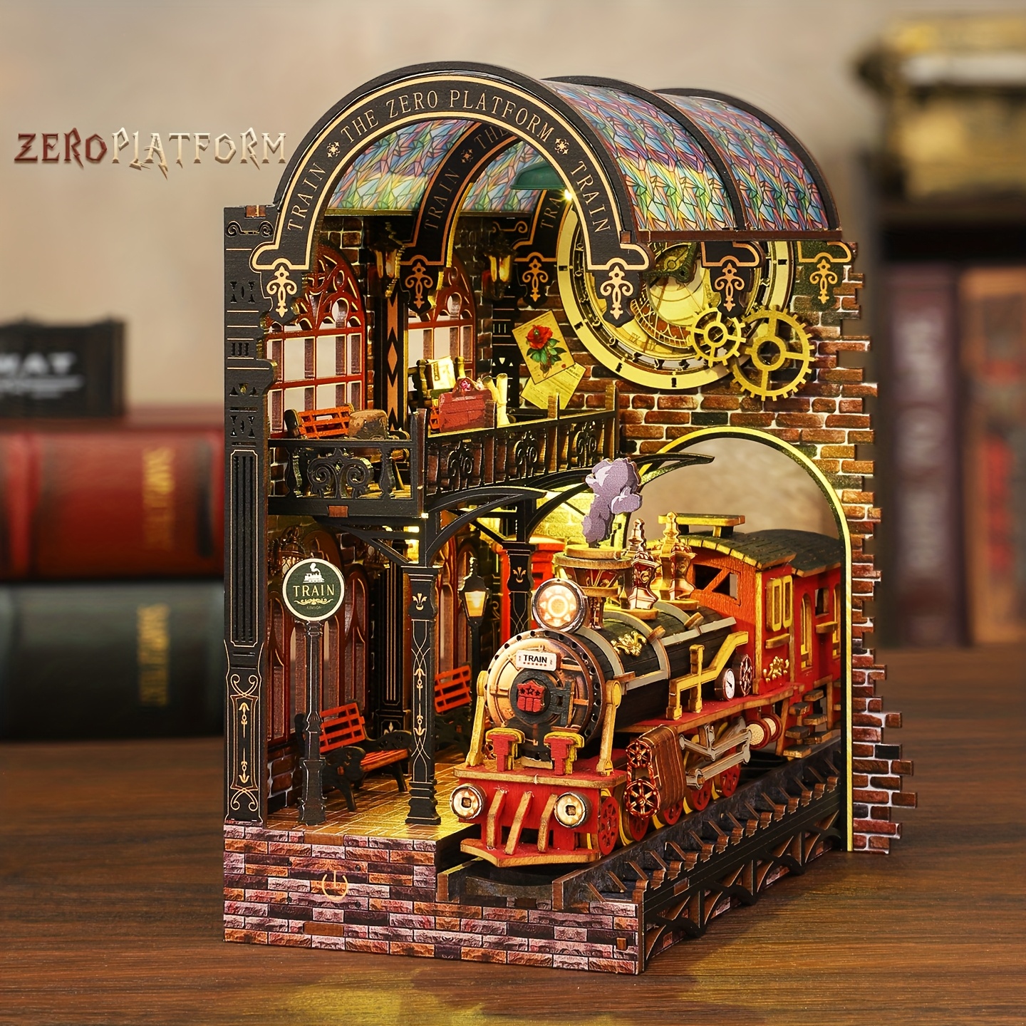 TEMU 3D de madera para , de andén de tren, 3D de tren pequeño, escultura , decoración del hogar, decoración de lujo para estantería, adecuado para