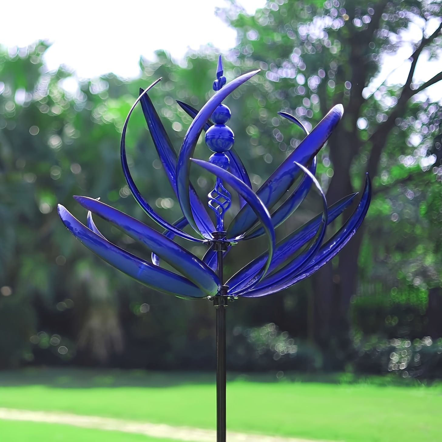 

Extra Large 3d Metal Windmill Spinner - Blue Outdoor Garden Art With Stake, Perfect For Yard & Lawn Decor