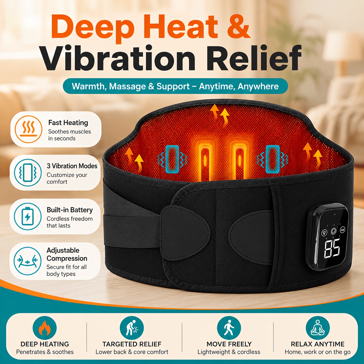Wearable Lower Back Massager with Wireless Heating Pad