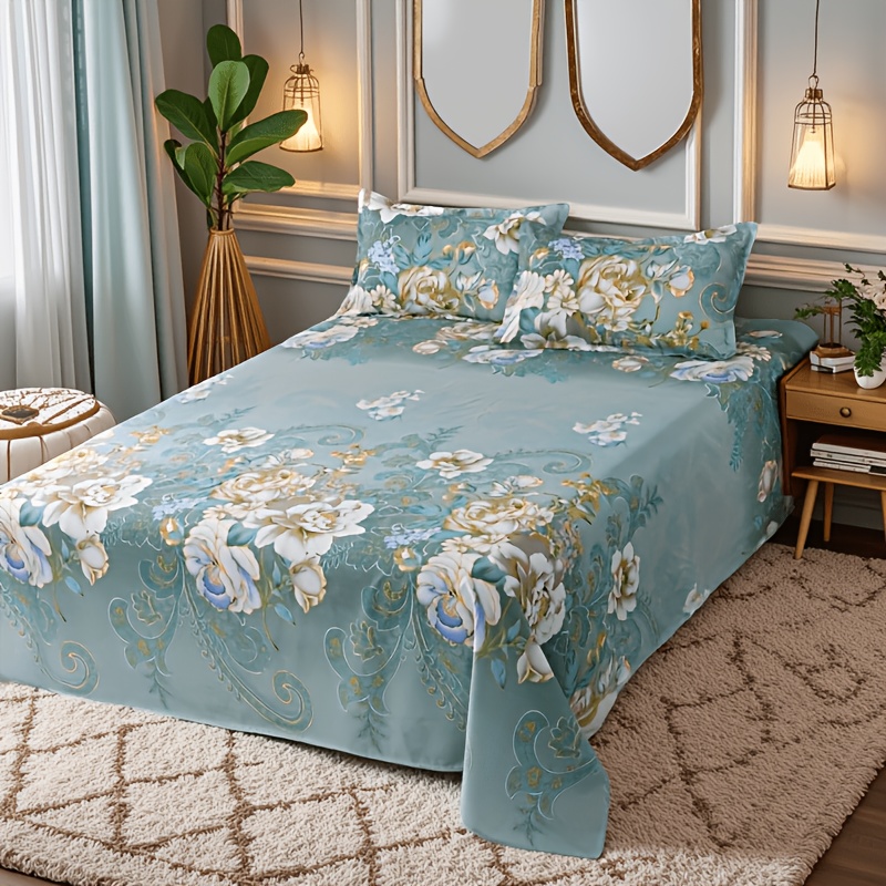 TEMU 1pc Fitted Sheet, European Style Peony Print Fitted Sheet (pillowcase Not Included)