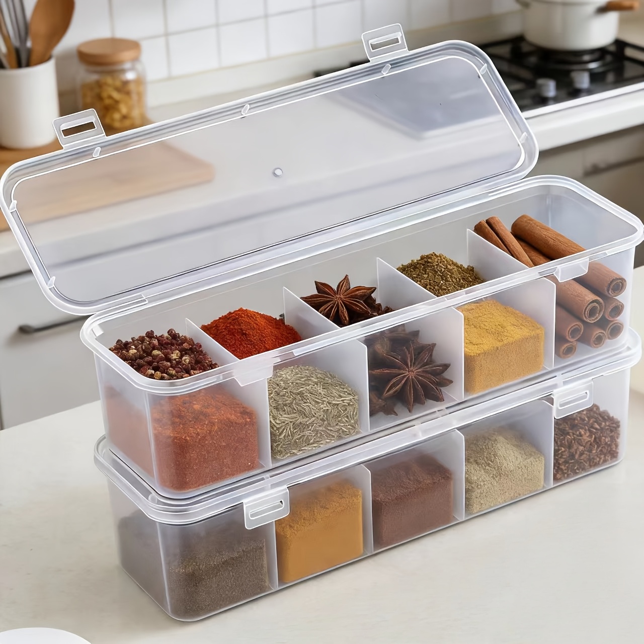 five compartment seasoning box refrigerator storage container spice dispenser kitchen household storage box for   cinnamon dried chili peppers with   lid and sealing compartments