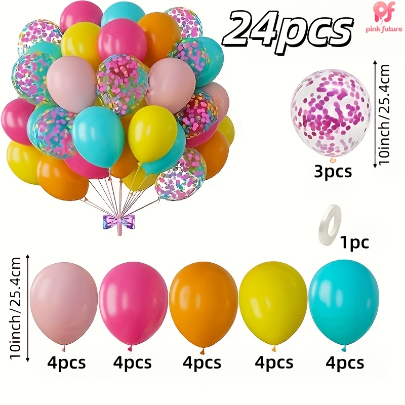 TEMU Juego de 24 globos de látex , rosa, rosa , naranja, , azul , lentejuelas rosa , una cinta blanca, globos de , para fiestas de , baby showers,