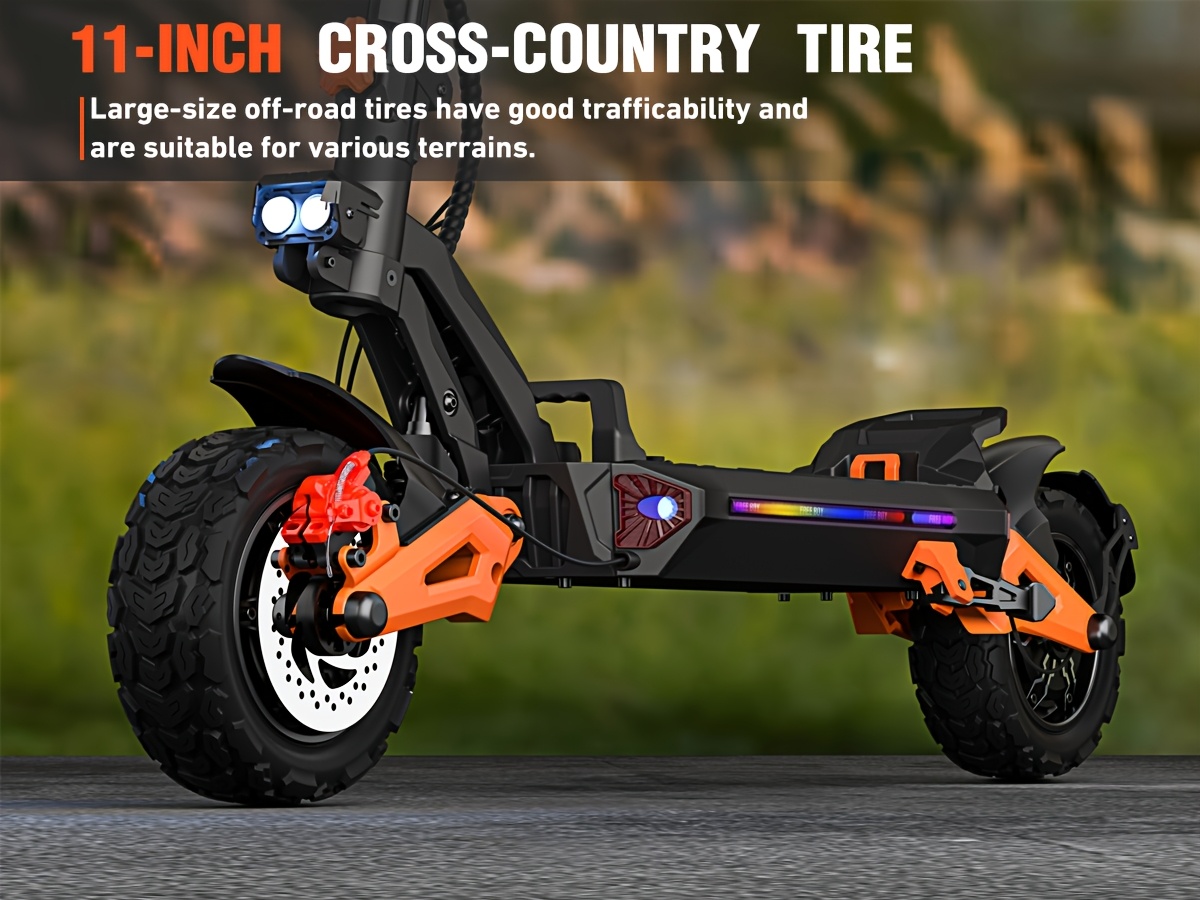 foldable adult electric scooter without seat featuring 11 inch tires 90 km range 60v 30ah battery 200kg load capacity and dual suspension ideal for urban commuting off road riding and travel low commuting costs with more   Product details 1