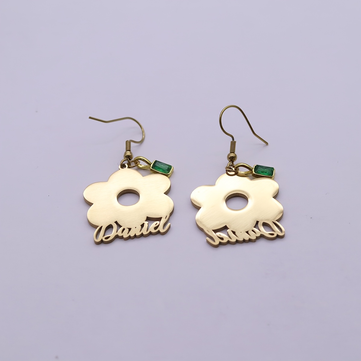 Personalized Flower Drop Earrings with Engraved Name