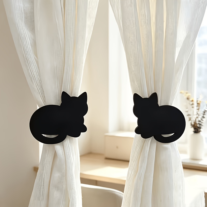 TEMU 2pcs Cute Black Cat Pattern Curtain Strap, Curtain Buckle, Curtain Fixing Strap, Suitable For Home And Office Decoration