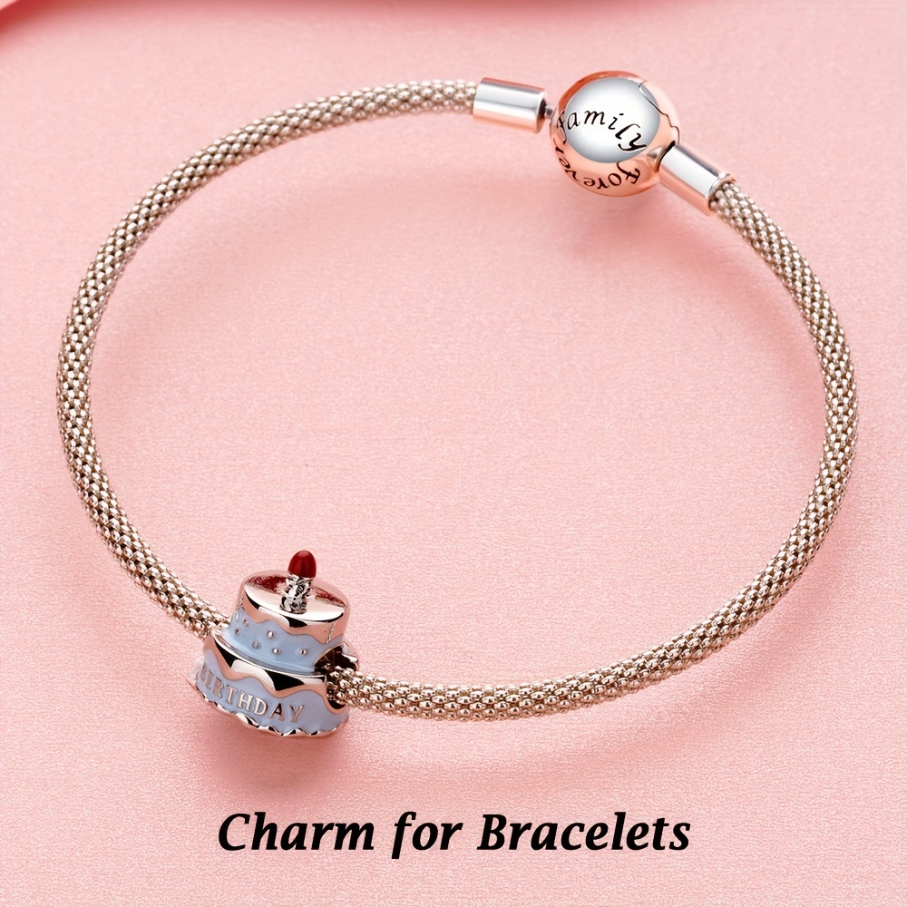 Enamel Happy Birthday Cake Charm 925 Sterling Silver Pendant