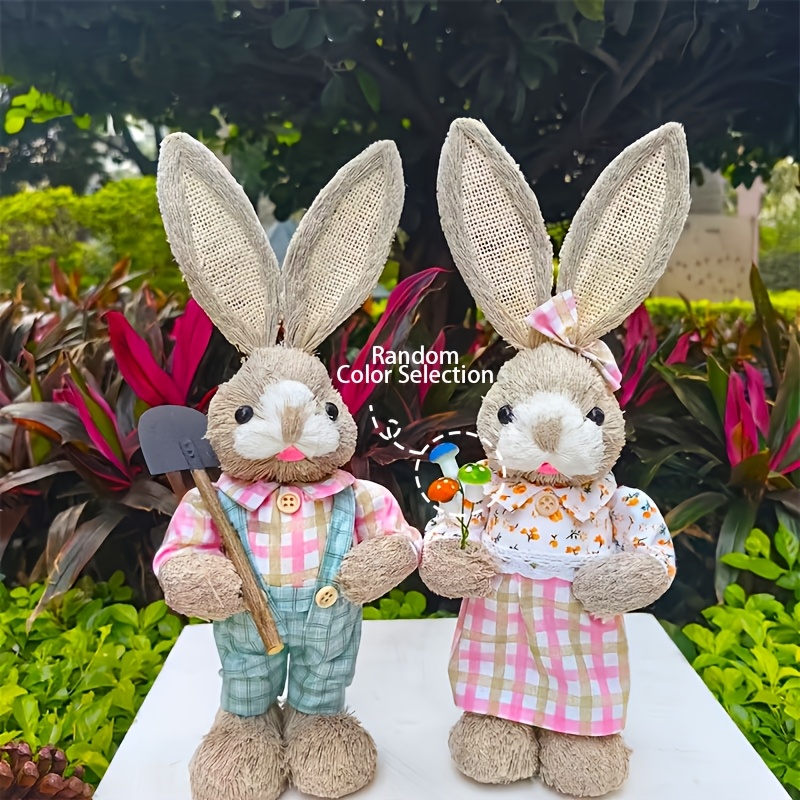 2pcs garden rabbit decor     from woven straw with costume accents high quality rabbit statues   vintage   sculptures and statues small parts colors and patterns random