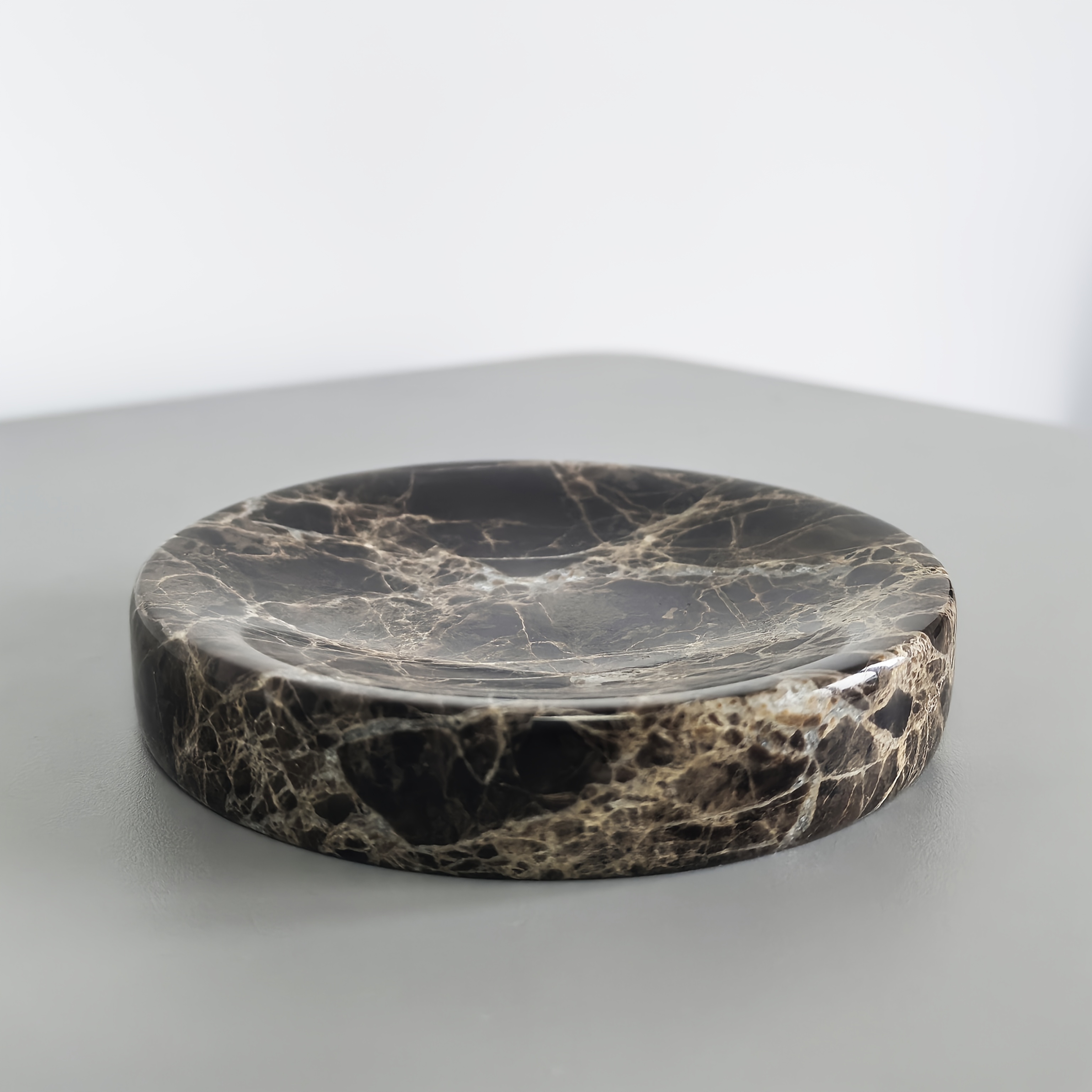 TEMU Plateau Rond en Marbre Naturel - Polie Polyvalente pour Bijoux, Savon, Clés & Bougies - en Marbre pour Maison, Bureau, Salle de Bain, Entrée -