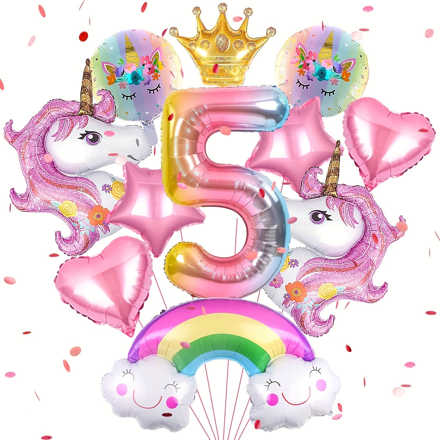 

Tasahni Unicorn Birthday Balloon Set, 11pc Rainbow Gradient Number 5 Foil Balloons, Colorful Party Decorations For 14+ Age Group, Multi-piece Aluminum Film Balloons For All-season Celebrations