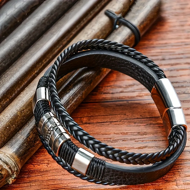 TEMU Bracelet bangle accessoire aimant en similicuir pour homme, 1pc, cadeau pour amis, similicuir tissé assorti