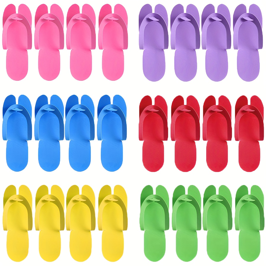 Image of Set Of 24 Disposable Pedicure Slippers In 12 Pairs, Featuring Multicolored Flip Flops Made From Anti-slip Eva Foam, Ideal For Spa Use, Nail Salons, And Party Supplies