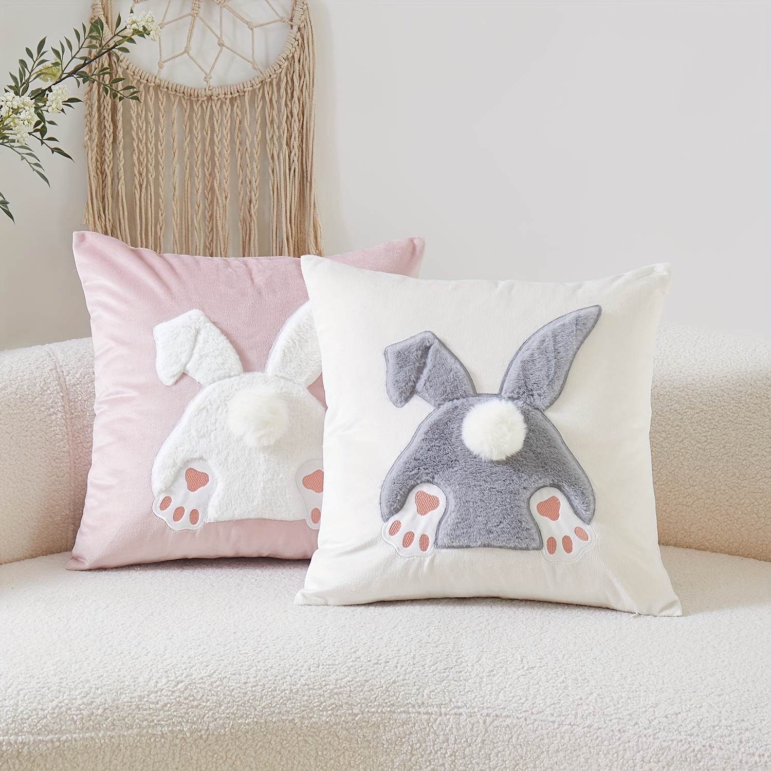 

1pc Easter Bunny Embroidered Throw Pillow Cover, Contemporary Style, Polyester Decorative Cushion Case With Zipper Closure, Machine Washable, For Room Types