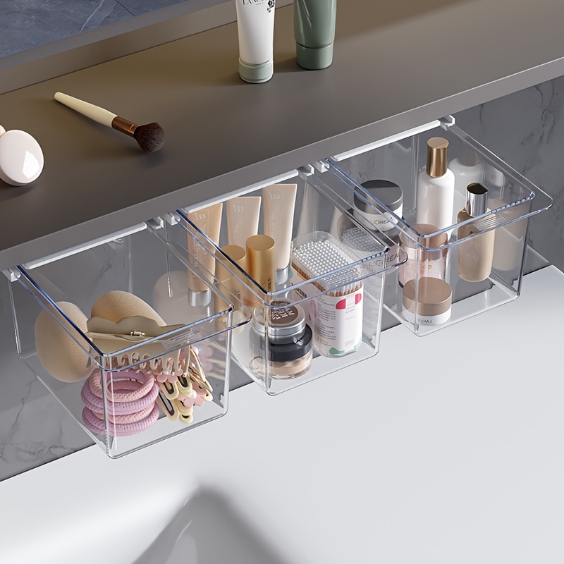 

4-drawer Transparent Plastic Storage Organizer, Vanity Makeup Pad Holder, Cosmetic & Jewelry Organizer For Under Sink Cabinet