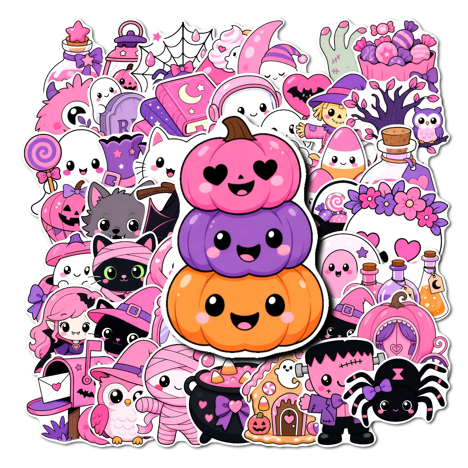 TEMU Spice Up Items With Adorable Pink-themed Halloween Vibes 50pcs Durable Scratch-resistant Stickers Laptops, Water Bottles, Journals, And More