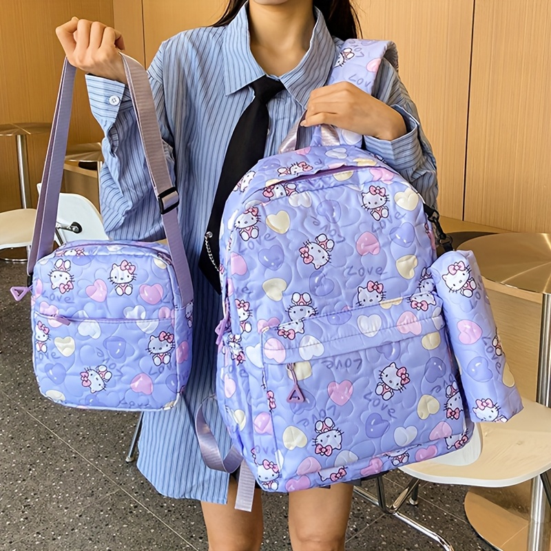 

Sanrio Hello Kitty 3pcs Set, Featuring An Animal Print Backpack, A Pencil Case, And A Crossbody Bag With Zip Closure - Ideal For And A Great Gift For Valentine's Day.