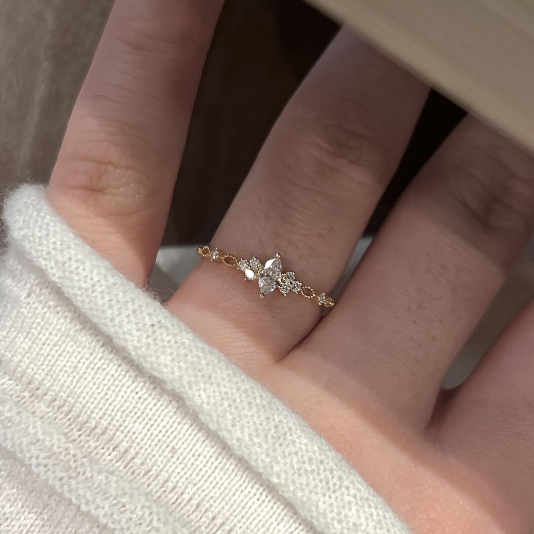 1pc; Copper; Size: Adjustable Opening; Fashionable, Light Luxury, Elegant And Exquisite Marquise-Shaped Cubic Zirconia Open Ring for Women, Easy, Personalized, Niche Design, High-End Feel, Valentine'S Day Gift, Birthday Gift, [Total Weight: 2G]