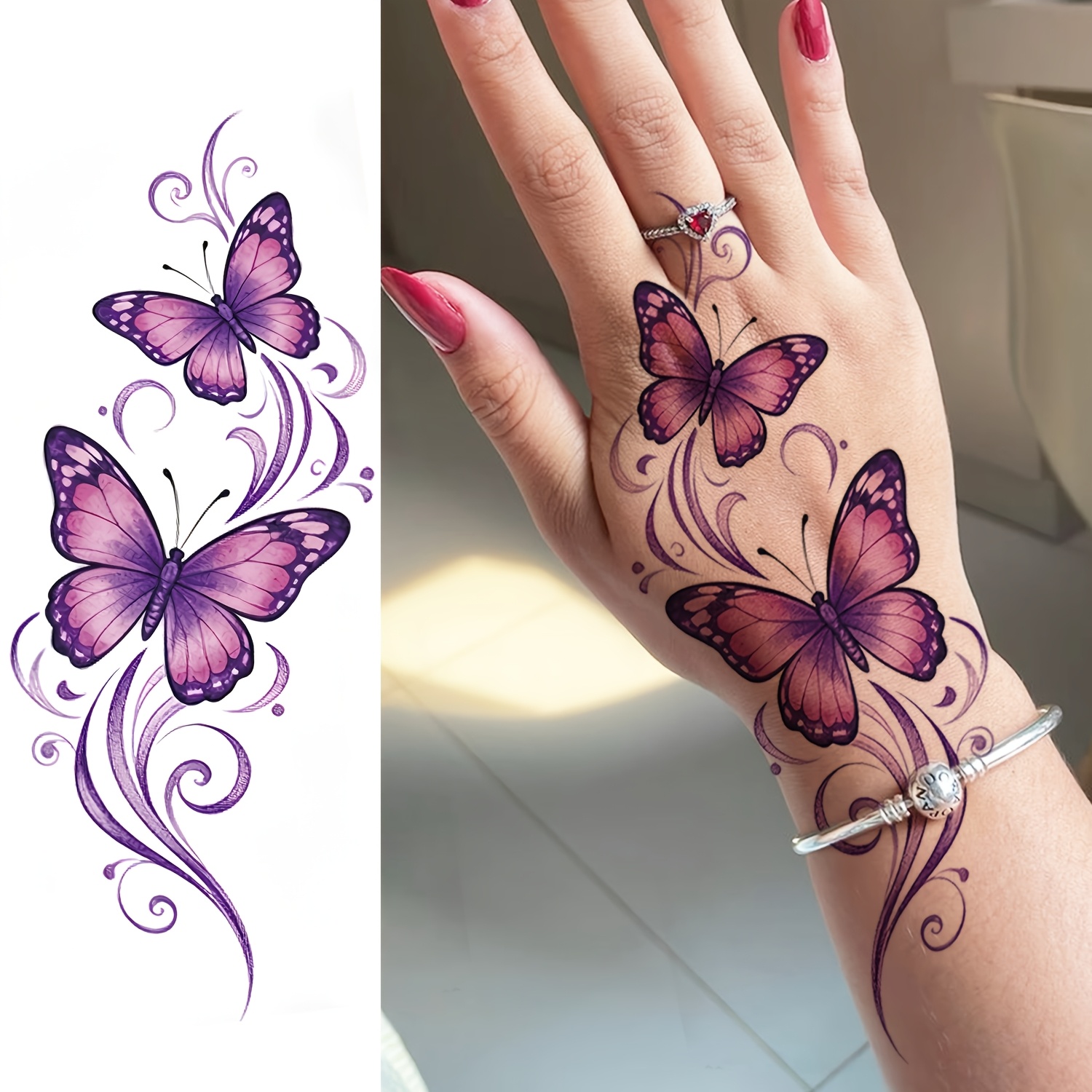 1 Sheet Temporary Tattoos For Women Men Hands Finger Foot Neck Waist Legs Thigh Forearm Shank Half Sleeve Arm, Temp Fake Tattoo Stickers Waterproof Long Lasting Realistic Tatoos