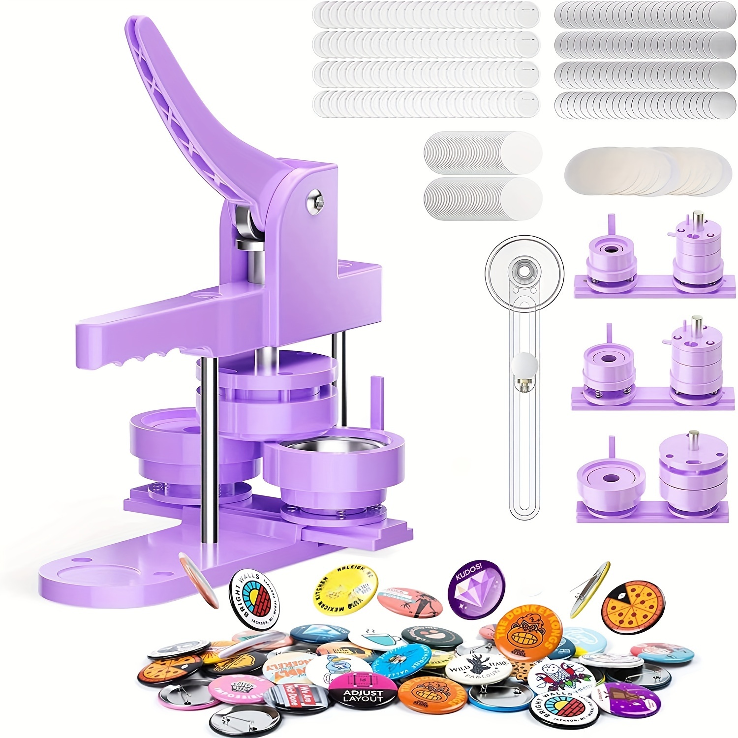 

300pcs Button Pin Maker Machine Multiple Sizes 1''+1.25''+2.25'' Badge Button Press Machine With Button Parts&circle Cutter&picture, Purple