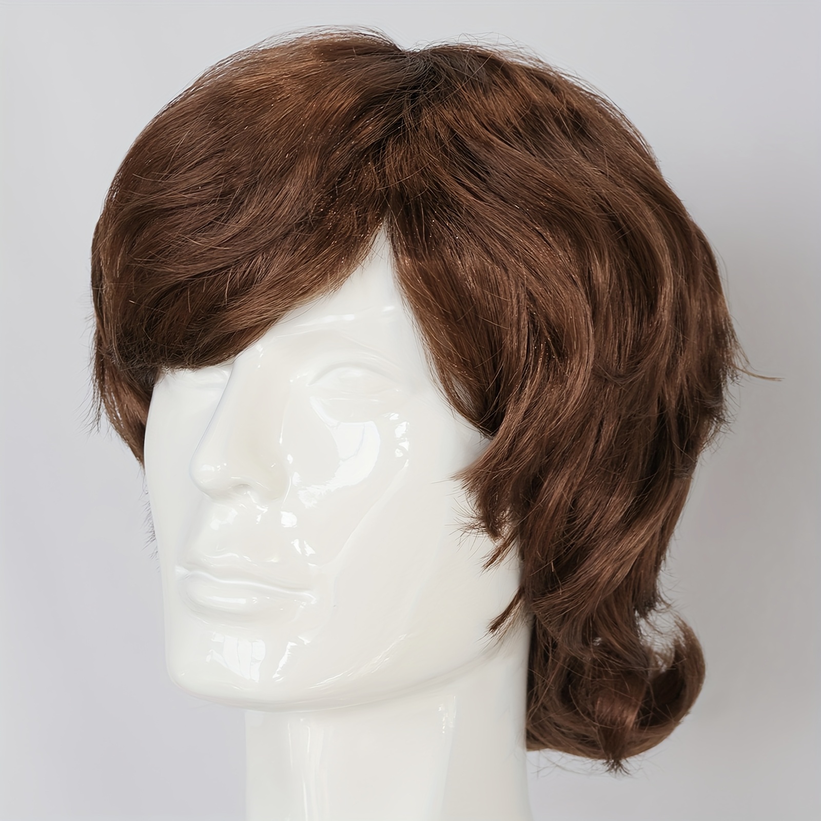 Image of Synthetic Brown Short Roll Men Wig With Additions, With Black Framed Glasses, Suitable For Creative Parties And Comedy Styling For Men Dress Up Wig