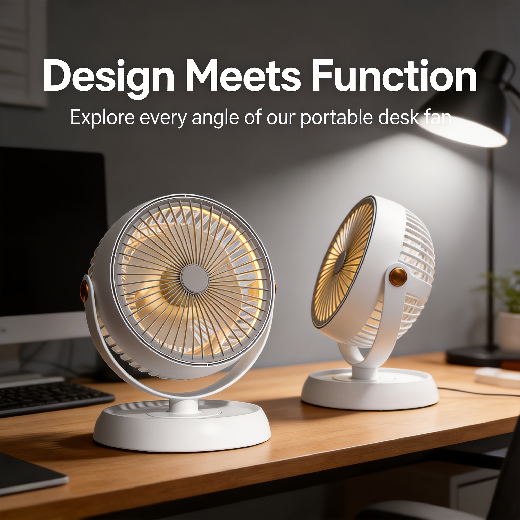 2026 Portable 2000mAh Battery Long-Lasting Quiet Desktop Oscillating Fan - Dimensions: 25cm X 10.5cm | 2000mAh Battery for Extended Runtime, Five-speed Wind Adjustment, Vortex Fan Blades, Powerful Strong Wind, 40dB Quiet Low Noise, Spiral Air Duct